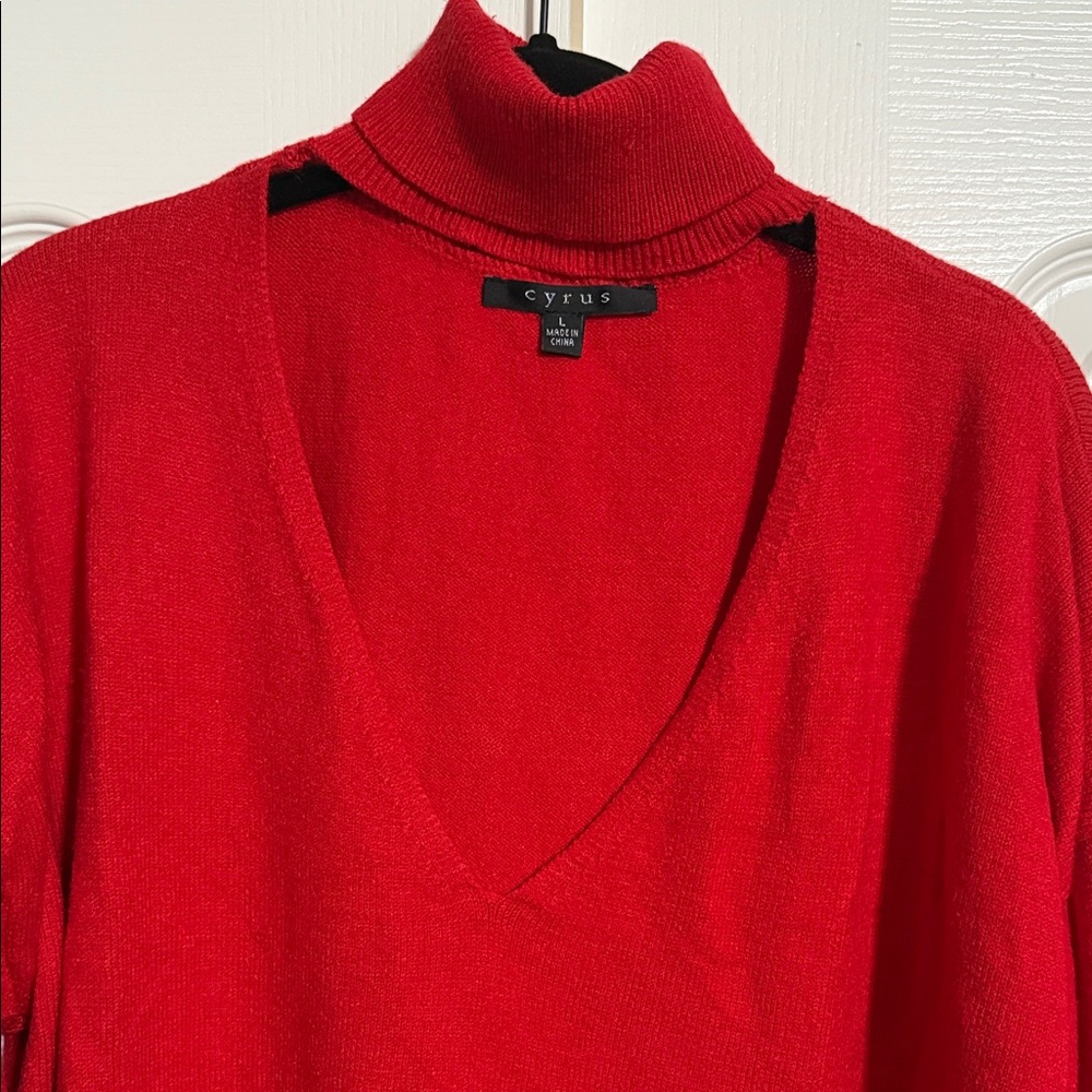 Cyrus Vibrant Red V-Neck Turtleneck Sweater